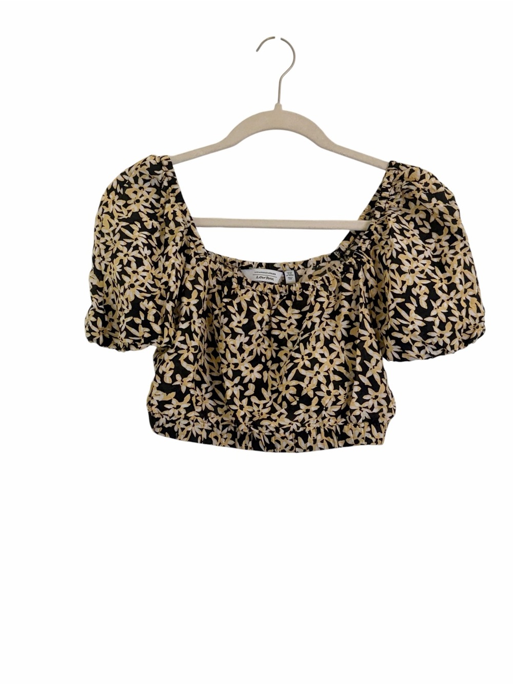 & Other Stories Los Angeles Atelier Floral Linen Blend Puff Sleeve Crop Top XS